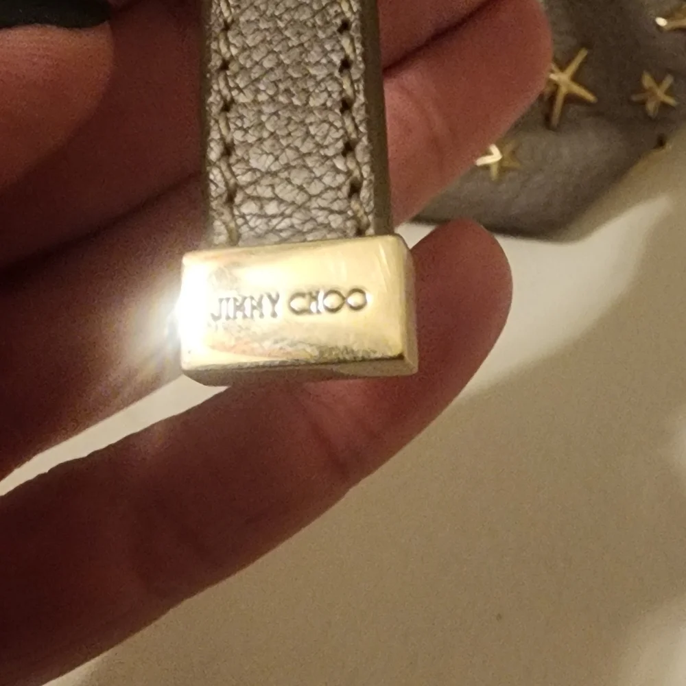 Jimmy Choo's Sasha Star-Studded Gray Metallic, Adjustable Tote Bag - Picture 4 of 10